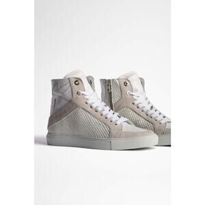 Zadig & Voltaire High Flash Keith Sneakers White Leather High Tops $458, Sz 38